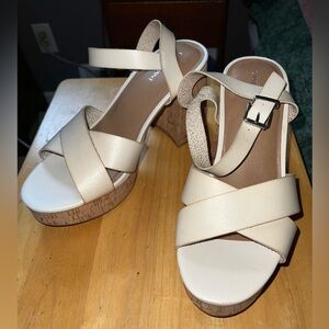 Size 10.5W Cream Off-White Strappy Cork Espadrille Platform Shoes